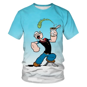 Trumparankoviai marškinėliai vyrams ir moterims, atsitiktinis full-size tėvų-vaikų mada, naujas animacinis simbolių Popeye 3D spausdinimas