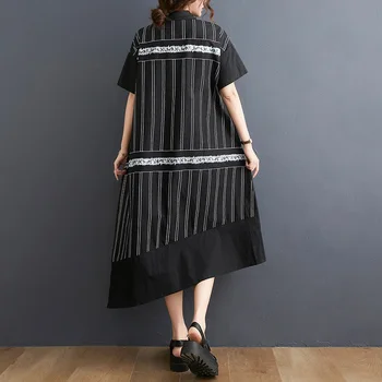 Trumpos rankovės, juodos spalvos medvilnės derliaus suknelės moterims atsitiktinis palaidų ilgai moters vasaros marškinėliai suknelė elegantiškas drabužius 2021