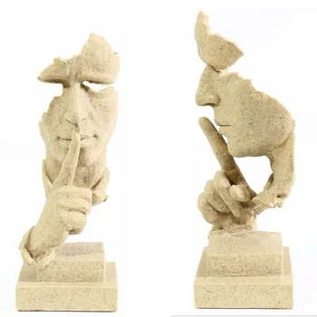 Tyla Abstrakčių Skulptūrų Mąstytojas Statula Ramioje Prašome Veido Statulėlės Namų Biuro Dekoras Tyla-Auksas Dervos Rankų Darbo Skulptūros