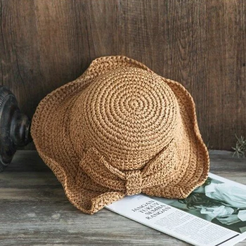 Tėvų-vaikų Rafija Lankas Saulės Skrybėlę Platus Kraštų Floppy Vasaros Skrybėlės Moterų Paplūdimio Panama Šiaudų Dome Kibiro Kepurę Femme Atspalvį Skrybėlę