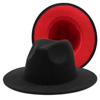 Unisex Black Red Kratinys Vilnos Veltinio Floppy Džiazo Fedora Skrybėlės Vyrai Moterys Mados Šaliai Oficialų Skrybėlę Platus Kraštų Panama Trilby Bžūp