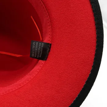 Unisex Black Red Kratinys Vilnos Veltinio Floppy Džiazo Fedora Skrybėlės Vyrai Moterys Mados Šaliai Oficialų Skrybėlę Platus Kraštų Panama Trilby Bžūp