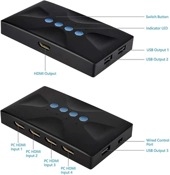 USB HDMI KVM Switch 4 Prievadai su laidais, Pasirinkimo Perjungiklis už 4PC Vaizdo Monitorių,HUD 3840X2160/ 4Kx2K@30Hz