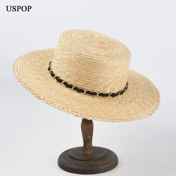 USPOP Naujas Moterų Šiaudų Saulės Skrybėlę Platus Kraštų Paplūdimys Skrybėlės Grandinės Papuošti skėtį nuo saulės