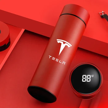 Už Tesla Modelis 3 Modelis X Modelis Y Cybertruck Nerūdijančio Plieno Vakuuminės Kolbos Smart Virdulys LCD Ekranas Temperatūros Kelionės Kavos Puodelio