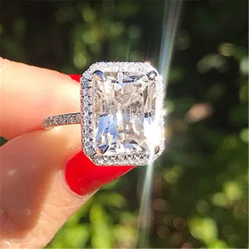 VAGZEB 925 Sterlingas Sidabro Vestuviniai Vestuviniai Žiedai Kristalų Aikštėje AAA Kubinis Cirkonis Elegantiškas Priedai Pareiškimą Žiedas Moterims