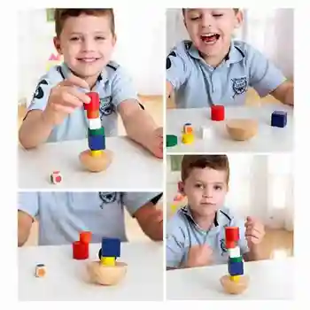 Vaikai Mediniai Blokai Vaivorykštės Spalvų Geometrinių Surinkimas, Medienos Rietuvės Formos Kūdikių Švietimo Žaislai Balansas Mokymo Žaidimas