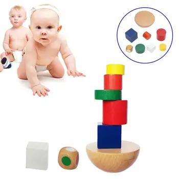 Vaikai Mediniai Blokai Vaivorykštės Spalvų Geometrinių Surinkimas, Medienos Rietuvės Formos Kūdikių Švietimo Žaislai Balansas Mokymo Žaidimas