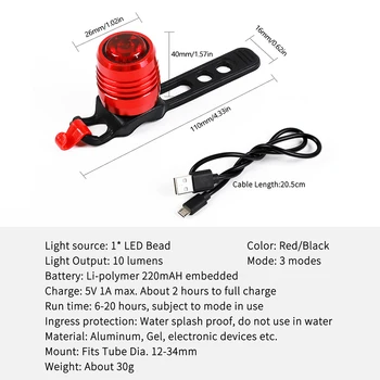 VAKARŲ DVIRAČIAIS, Dviračių Šviesos Ultralight MTB Dviračio Žibintas Galinis Vandeniui USB Įkraunamas LED 3 Režimo Dviračių Saugos Įspėjimas užpakalinis žibintas