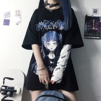 Vasaros Goth Moterų Tee Estetinės Prarasti Moterys T-shirt Punk Tamsiai Grunge Streetwear Ponios gotikos Top marškinėliai Harajuku Drabužiai