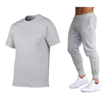 Vasaros mados atsitiktinis vyrų sekti pavyzdžiu paplūdimio sportinės sportinės aprangos trumparankoviai marškinėliai 2-piece set + ilgas kelnes didelio dydžio