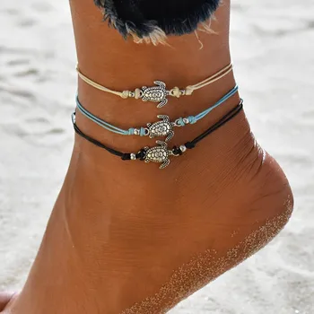 Vasaros Paplūdimys, Turtle Formos Žavesio Virvę String Anklets Moterų Kulkšnies Apyrankę Moteris Sandalai Ant Kojų Grandinės Pėdų Papuošalai