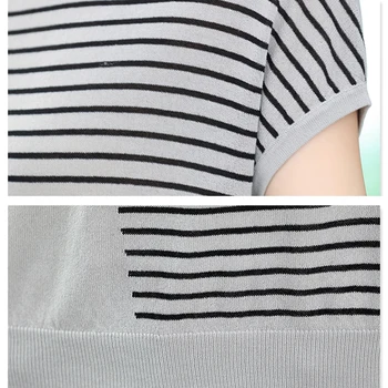 Vasaros Plona Juostele Trikotažas Marškinėliai Moterų Plius Dydžio Apvalios Kaklo Mama Megztiniai Megztinis Prarasti Atsitiktinis Ledo Šilko Mezgimo Viršūnes Korėjos T-Shirt