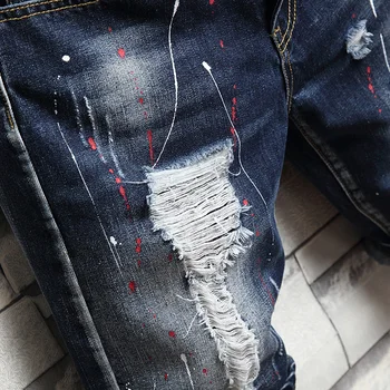 Vasaros spalvos grafiti naujas vasaros vyriški šortai splash rašalo penkių taškų atsitiktinis kelnės plauti nelaimę vyrų džinsinio šortai