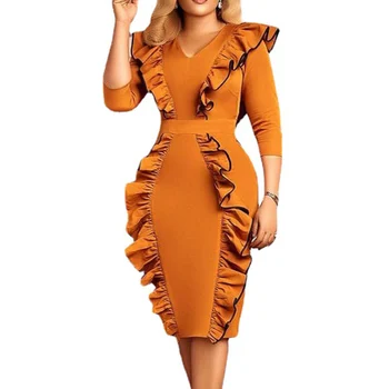 Vasaros Suknelė 2021 Prašmatnus Afircan Moterų Darbo Dėvėti Pieštuko Vestido Orange Pynimas Sexy V Kaklo Moterų Plius Dydžio 