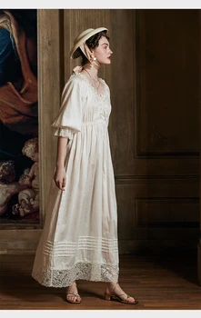 Vasaros Suknelė Medvilnės Pižamą Romantiška Nightdress Suknelė Sleepwear Elegantiškas Ponios Pižamą Europos Viduramžių stiliaus