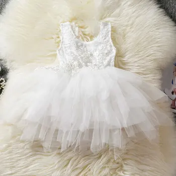 Vasaros Suknelės Mergina Bamblys Baby Balta Duobute Princesė Šalies Backless Nėrinių Suknelė Ceremonija 2-6 Metų Mergina Kostiumas