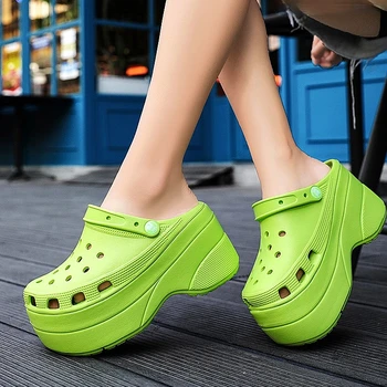 Vasaros Žalios Platforma Aukštakulnius Sandalus, neslidžia Pleištai Bateliai Moterims 10 Cm Padidinti Mados Sodo Batai Butas