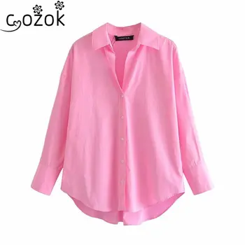 Vasarą Moteris Pink Up Marškinėliai 2021 Naują Atsitiktinis Laisvi Marškinėliai Mados Atsitiktinis Asimetrinė Geltona Blusas Ilgomis Rankovėmis Moteriška Palaidinukės