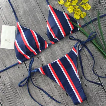 Vasarą Naujos Moterų Dryžuotas Maudymosi Tvarstis Push Up Paded Bikini Nustatyti Karšto Maudymosi Kostiumas, Paplūdimio Rankšluosčiai