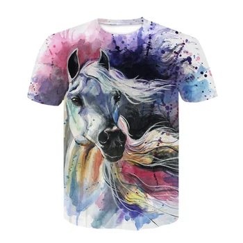 Vasarą Naujos O-kaklo Dėvėti Arklio T-shirt 3d Mados Marškinėliai Gyvūnų Drabužiai Vyrams, Moterims, Didelio Dydžio Tshirts