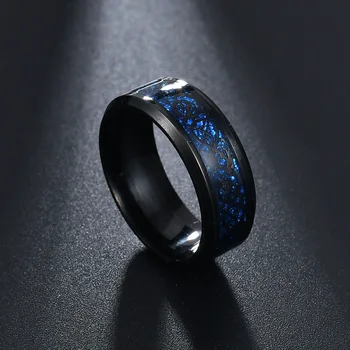 Vintage Black Blue Dragon 316L Nerūdijančio Plieno Žiedas Aukso Mėlyna Juoda Drakonas Apdaila Patogus Tinka vyriški Vestuviniai Žiedai