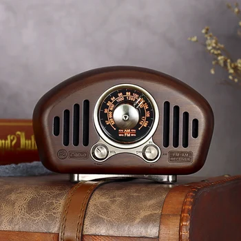 Vintage Retro Medienos FM SD MP3 Bluetooth Tranzistorius Įkraunamas Radijo Garsiakalbis, Palaiko AUX Funkcija