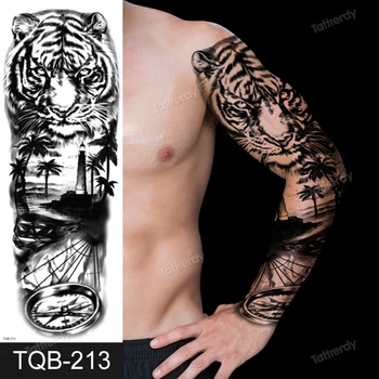 Visiškai rankos laikinos tatuiruotės rankovės didelis didelis kūno tatuiruotė netikrą chna pelėda vilkas tigras karalius berniukai, tatuiruotė juoda atsparumas vandeniui seksualus makiažas