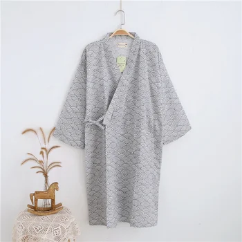Vyrai Medvilnės Sleepwear Vasaros Plonos Medvilnės Marlės, Pižamą Pora Japonijos Vyrų Kimono Yukata Medvilnės Ilgai Nightdress Пижама