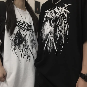 Vyras marškinėliai Harajuku Y2K Viršuje Harajuku Retro korėjos Stiliaus Juodas Demonas, Punk, Gothic Anime Spausdinti Drabužių Plius Dydžio Grobis streetwear