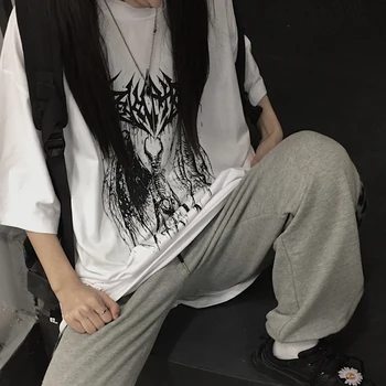 Vyras marškinėliai Harajuku Y2K Viršuje Harajuku Retro korėjos Stiliaus Juodas Demonas, Punk, Gothic Anime Spausdinti Drabužių Plius Dydžio Grobis streetwear