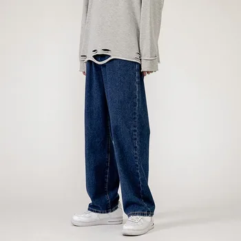 Vyriški Džinsai Mados Prarasti Tiesiai Naują Atsitiktinis Pločio Kojų Kelnės Kaubojus Mans Streetwear korėjos Hip-Hop Kelnės Pavasario Vasaros džinsai