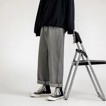 Vyriški Džinsai Mados Prarasti Tiesiai Naują Atsitiktinis Pločio Kojų Kelnės Kaubojus Mans Streetwear korėjos Hip-Hop Kelnės Pavasario Vasaros džinsai