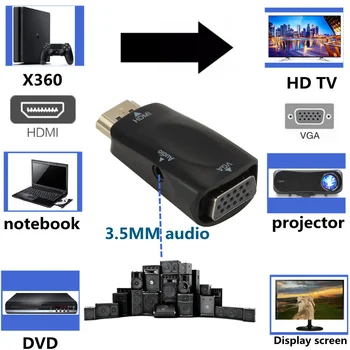 Vyrų ir Moterų HDMI suderinamus į VGA Adapteris HD 1080P Audio Kabelis Konverteris, Skirtas PC Nešiojamas TV Box Kompiuterio vaizdo Projektorius