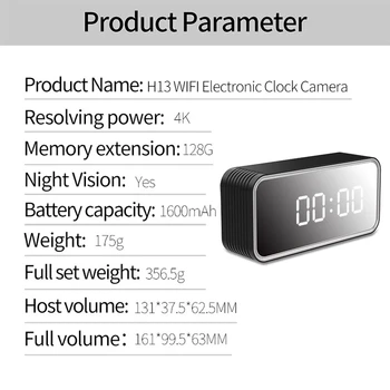 WIFI Laikrodis Kamera 1080P HD H13 Paramos Max 128 GB Atminties Kortelė 6M Aptikti Atstumas AVI Vaizdo Home Security Monitor
