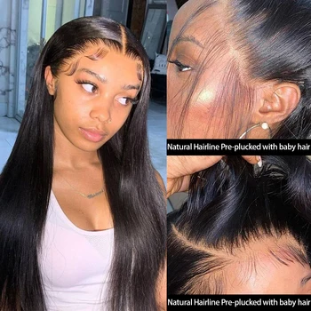 WIGMY Tiesiai 13X4 Nėriniai Priekiniai Žmogaus Plaukų Perukai Moterims Prieš Nupeštos Su Kūdikio Plaukų Brazilijos Remy Nėrinių Priekinės Perukas Gamtos Co