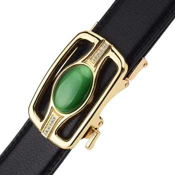 WOWTIGER Smaragdas Žalia Perlas Aukso Spalvos Automatinė Sagtis, Diržus Vyrų 3,5 cm Plotis Reguliuojamas Prekės Odiniai Drabužiai Diržas