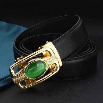 WOWTIGER Smaragdas Žalia Perlas Aukso Spalvos Automatinė Sagtis, Diržus Vyrų 3,5 cm Plotis Reguliuojamas Prekės Odiniai Drabužiai Diržas
