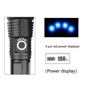 XHP50 Stiprios šviesos LED žibintuvėlis USB įkrovimo Vandeniui kempingas zoom degiklio Galia ekranas naudoja 18650 arba 26650 baterija