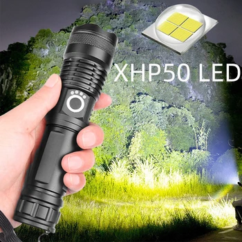 XHP50 Stiprios šviesos LED žibintuvėlis USB įkrovimo Vandeniui kempingas zoom degiklio Galia ekranas naudoja 18650 arba 26650 baterija