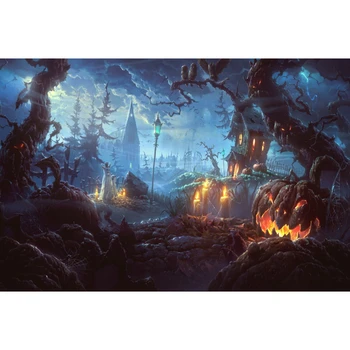 Yeele Halloween Naktį Photocall Miško Pilį Mėnulis Antkapio Moliūgų Žibintų Fotografijos Fonas Fonas Fotostudija