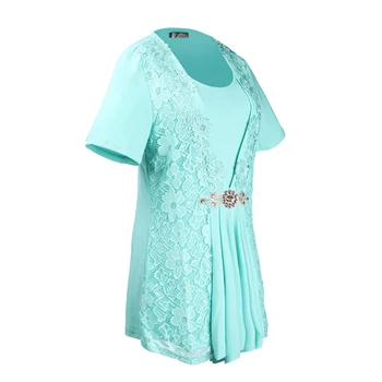 YTL Vasaros Elegantiškas trumpomis Rankovėmis Viršūnes Vintage Stiliaus kalnų krištolas Apdaila Nėrinių Boho Moterų Plius Dydžio marškinėlius