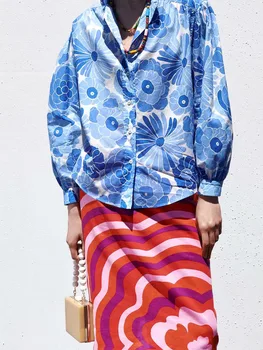 ZA vasaros naują stilių moterų paplūdimio atostogų stiliaus aukšto juosmens lino vidutinio ilgio spausdinti sijonas