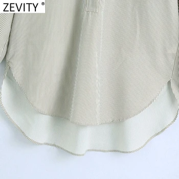 Zevity 2021 Moterų Derliaus Dryžuotas Spausdinti Atsitiktinis Smock Palaidinė Office Ponios ilgomis Rankovėmis Klostes Marškiniai, Elegantiškos Prarasti Blusas Viršūnes LS9504