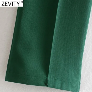 Zevity Moterų Derliaus Vientisos Žalios Spalvos Atsitiktinis Tiesios Kelnės Office Ponios Prašmatnus Užtrauktukas Skristi Ilgos Kelnės Pantalones Mujer P1157
