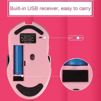 Įkrovimo Rožinė LED Silent Optinis Žaidimas Pelių 1600DPI 2.4 G USB Belaidės Pelės PC Nešiojamąjį Kompiuterį