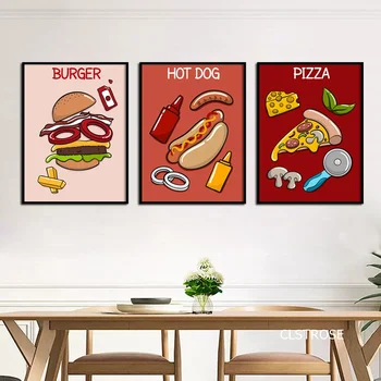 Šiaurės Modernaus Stiliaus Animaciją Maisto Pica, Mėsainis Plakatų Menas Drobė Nuotraukas Kambarį Darželio Deco Tapybos Neįrėminti