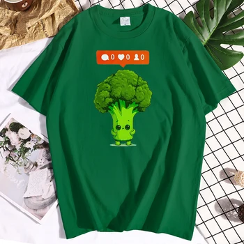 Žalia Camiseta-Brocolit-Shirt Spausdinti Moterų Vasaros Sporto Tees Drabužius Korėjos Negabaritinių Drabužių Mados Minkštas Gatvės T-Shirt Moterims