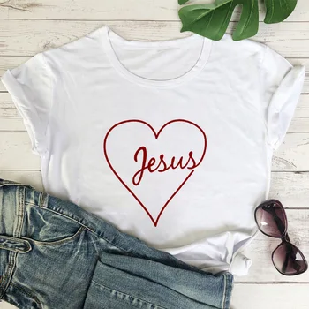 ：Jėzaus Širdies Spausdinti moteriški marškinėliai Krikščionių Vouge T-shirt Pavasario Vasaros Įkvėpimo Religinius Bažnyčios Harajuku Grafinis T-shirt